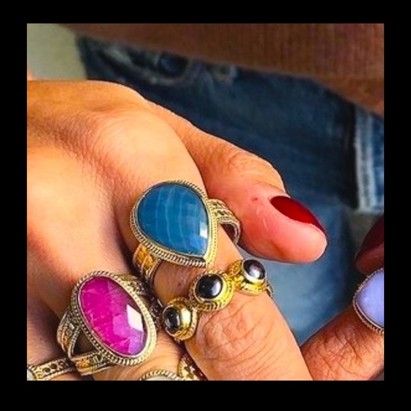 Anna Beck Teardrop Blue Quartz Gold & Silver Ring - Picture 2 of 11